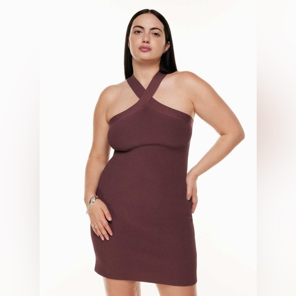 Babaton Sculpt Knit Cross Dress – Coffee Bean Brown (Size M) - Picture 1 of 10